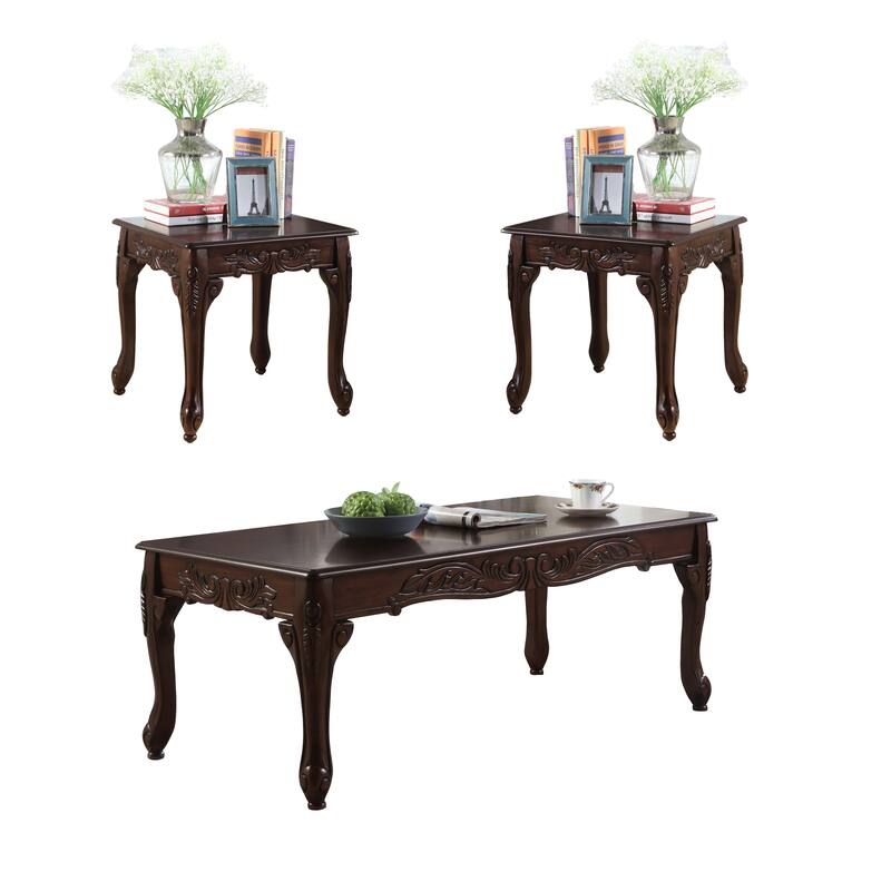 Traditional Rectangular 3-piece Table Set with Coffee Table and 2 End Tables for Living Room