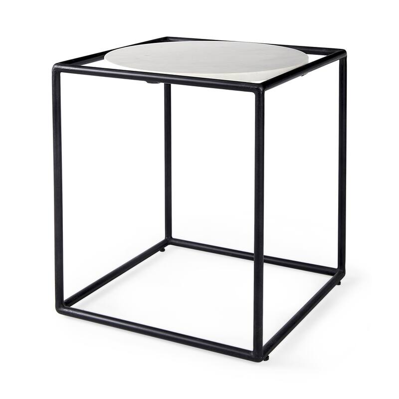 22" Black Marble Round End Table - Black and White - Black and White