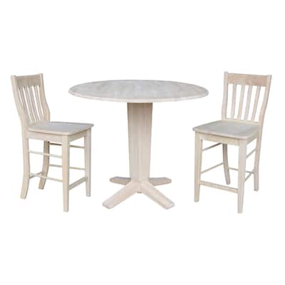 42 in Round Drop Leaf Counter Height Dining Table with Stools in Unfinished