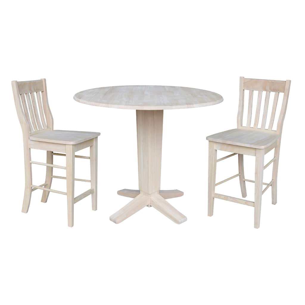 42 in Round Drop Leaf Counter Height Dining Table with Stools in Unfinished