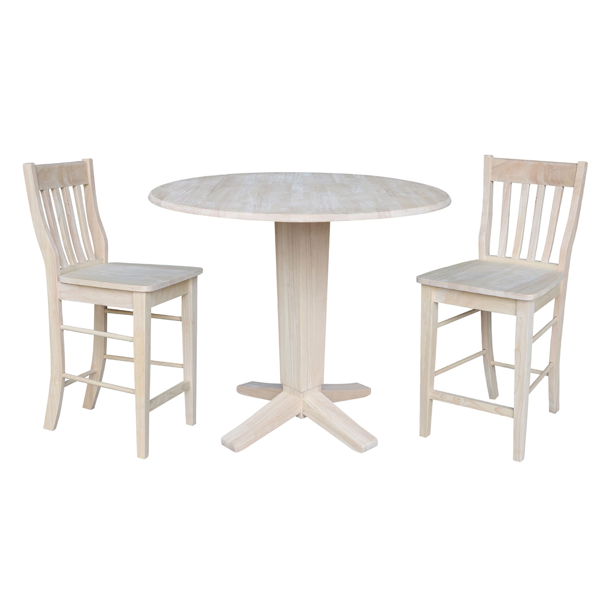 42 in Round Drop Leaf Counter Height Dining Table with Stools in Unfinished