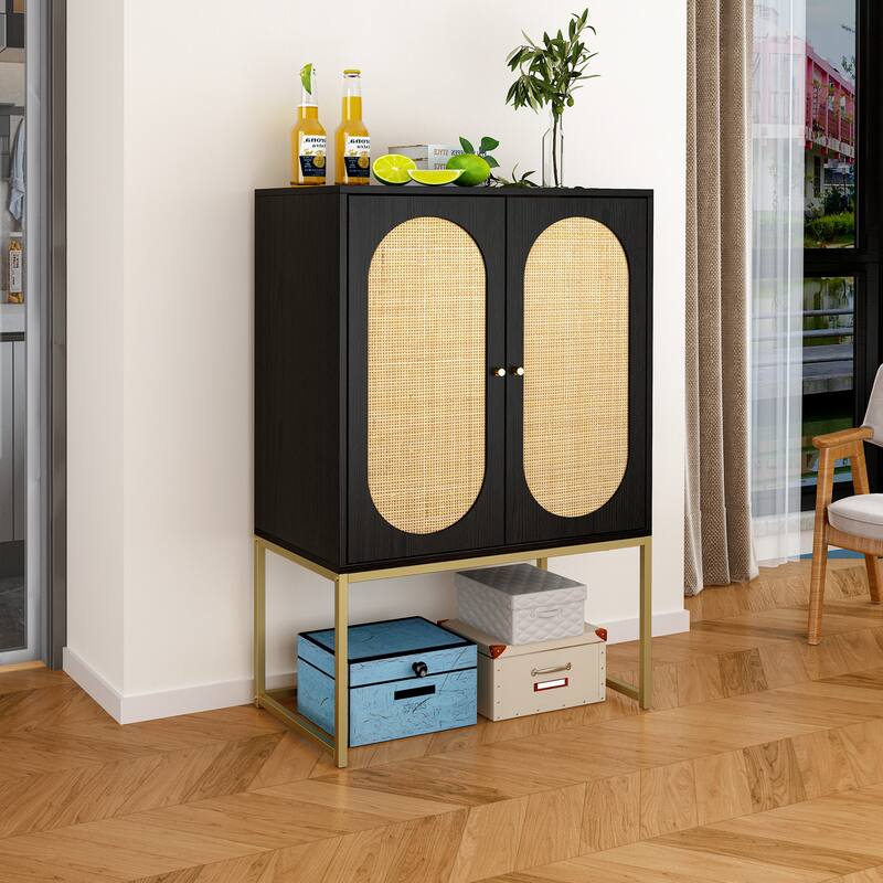 Natural Rattan 2 Door high cabinet with adjustable shelf