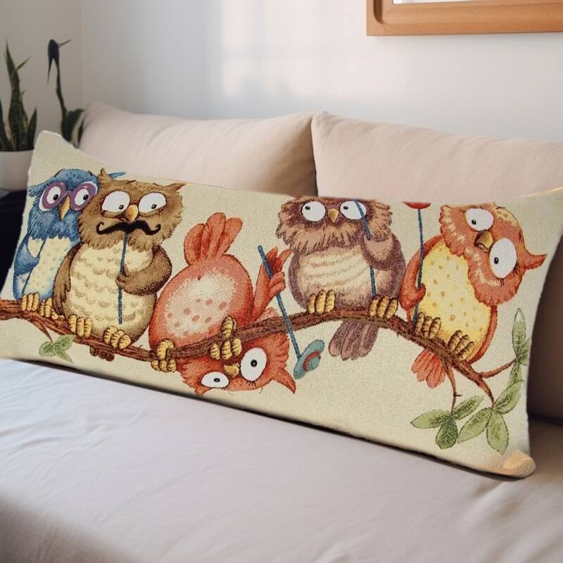 Owls on Branch Tapestry Throw Pillow