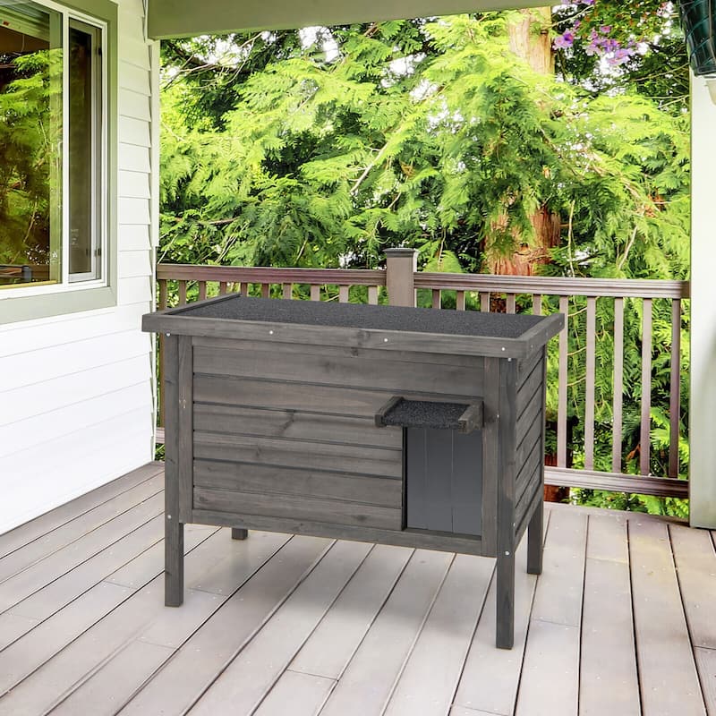 Gymax Insulated Wooden Cat House w/ All-Round Foam Insulated Double