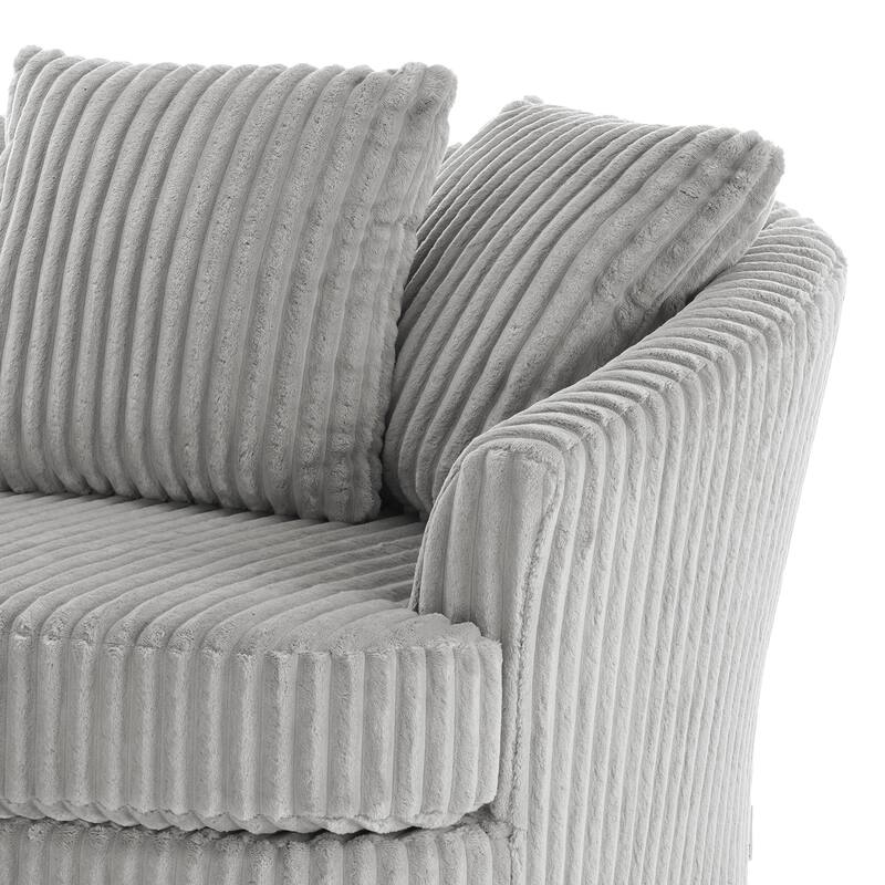 2 Set Oversized 43" W Plush Corduroy Swivel Barrel Chair with Pillows