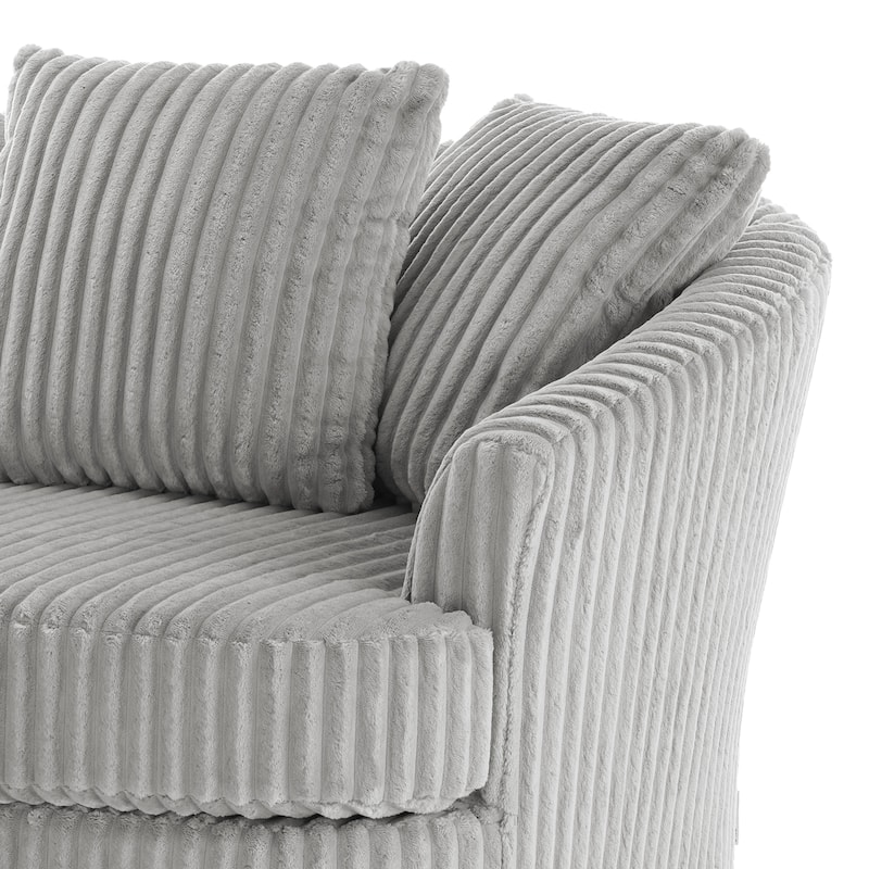 Oversized 43" W Plush Corduroy Recessed Arm Swivel Barrel Chair