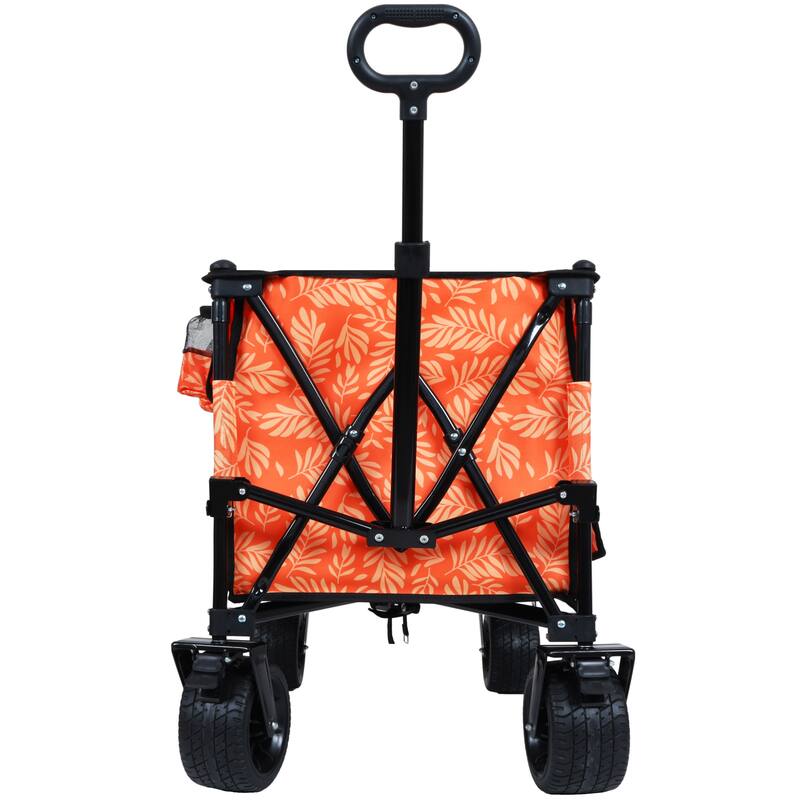 Heavy-Duty 480lbs Folding Wagon Cart with Bonus Picnic Mat - All-Terrain Beach Wheels, Drink Holders,Brakes & Side Pocket