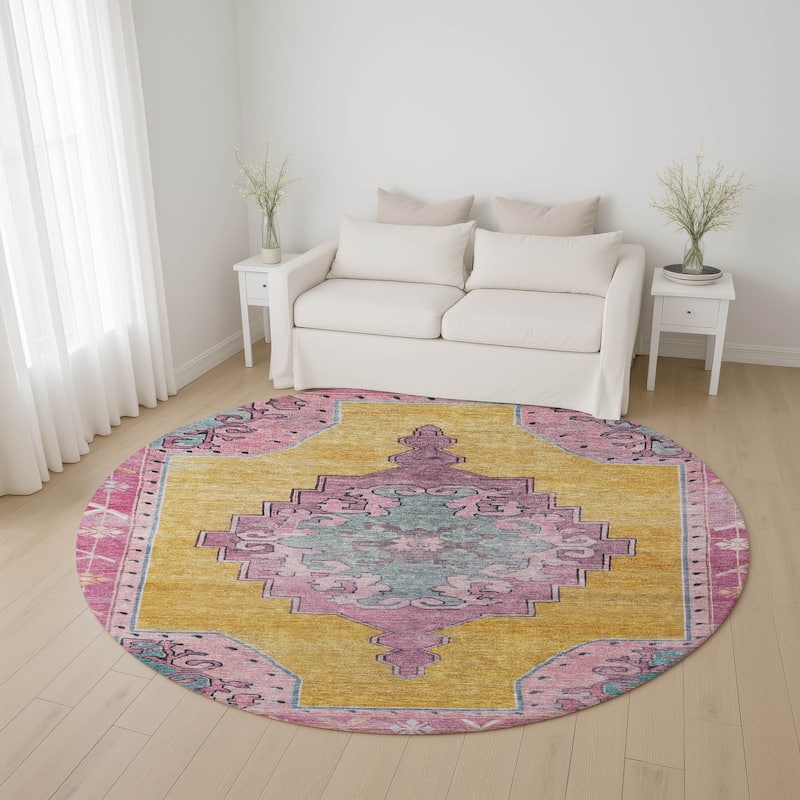 Premium Washable Super Soft Vintage Traditional Mayfield Rug - Gold - 8' x 8'