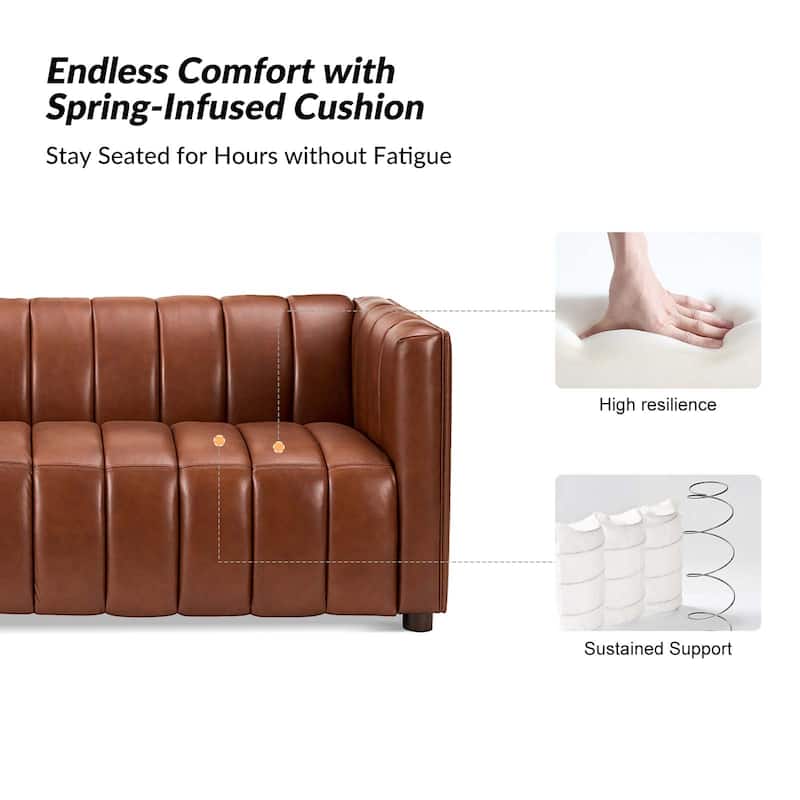 Olinto Modern 83-Inch Genuine Leather Curved Couch Sofa with Channel Back by HULALA HOME