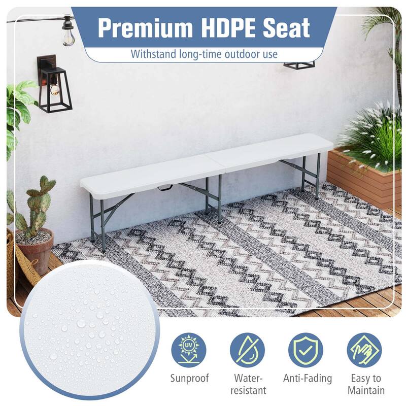 Costway 6 ft Plastic Folding Bench with 1320 LBS Capacity Handle & - See Details