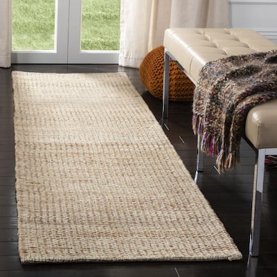 Jute Runner Rug 2x8 - Natural Ivory Area Rug, Handmade Medium Pile, Living Room Bedroom Floor Decor - 96 x 24
