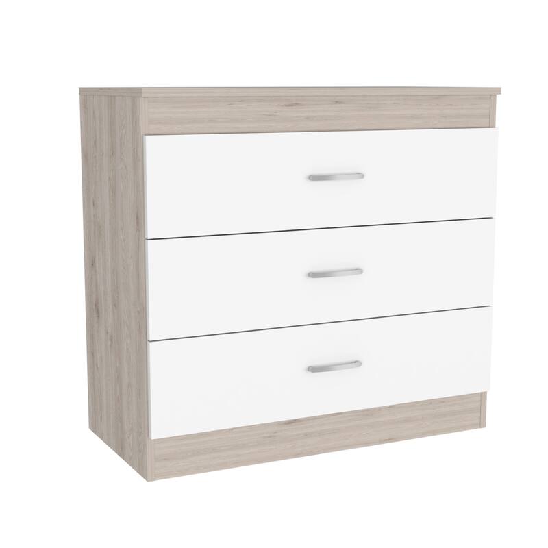 Three Drawer Dresser with Metal Hardware - White