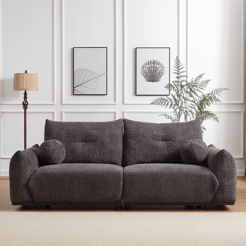 90.5-In Living Room Couch with Pillows,Sectional Sofa with Thick Armrest and Seat,2 Colors - Gray