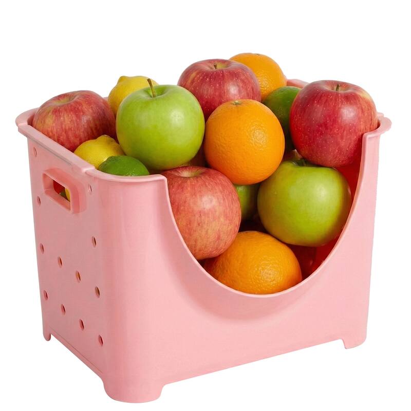 Basicwise Plastic Stackable Storage Containers - Pink