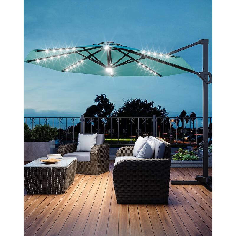 Coromose 10FT Patio Umbrella, 360-Degree Rotation, With Solar LED