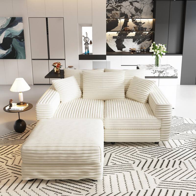 Modular Sectional Sofa with Ottomans, Oversized Corduroy Upholstered Cloud Sofa, Convertible Boneless Deep Seat Couch