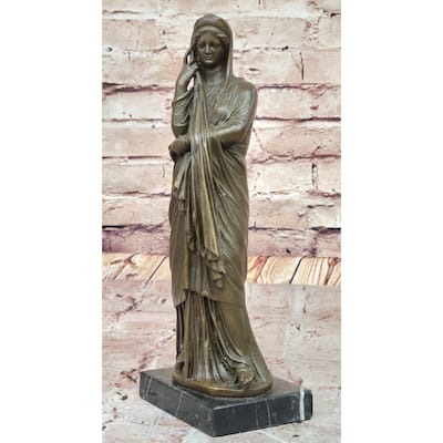 Clical Robes Draped Woman Bronze Sculpture On Marble Base By Jean Patoue