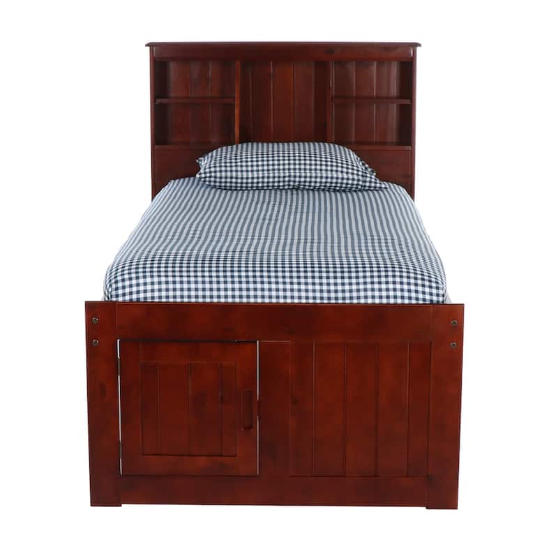 OS Home and Office Furniture Model Solid Pine Twin Captains Bookcase Bed with 6 drawers in Rich Merlot