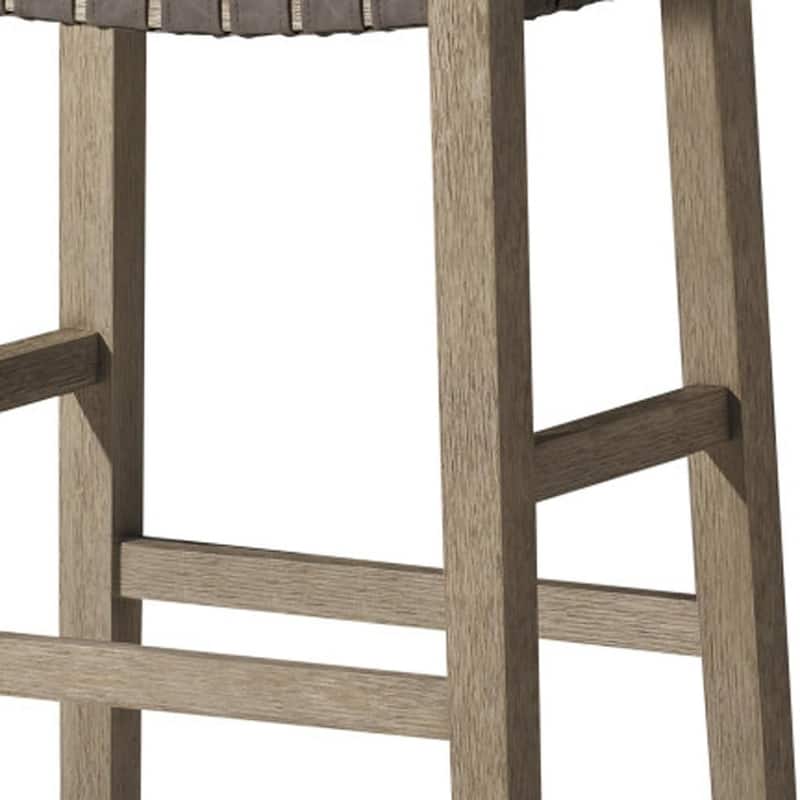 HomeRoots 31" Stone and Gray Faux Leather and Solid Wood Backless Bar Height Bar Chair