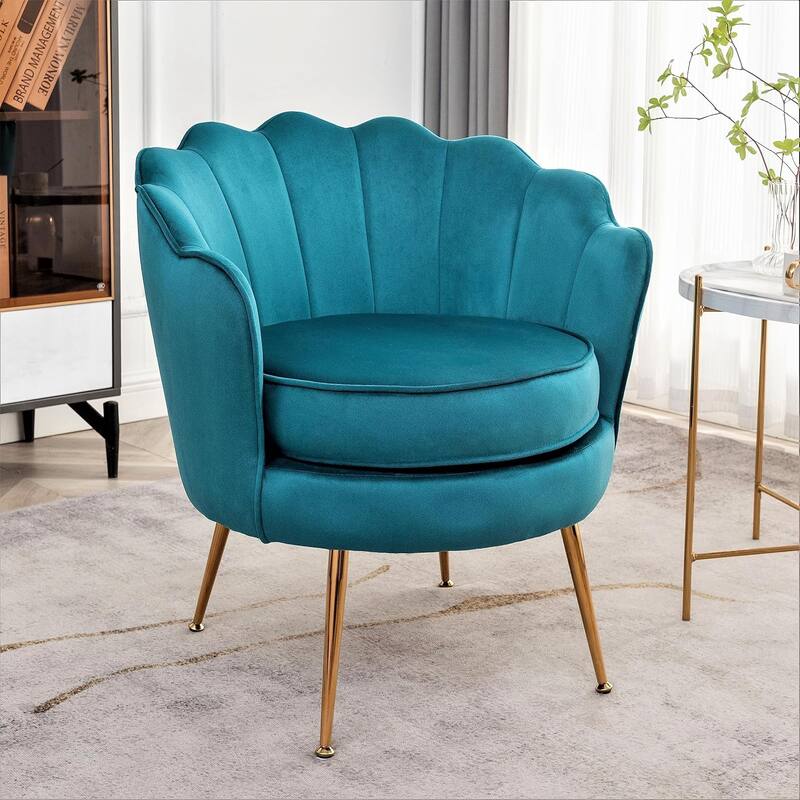 Cavett 28.3" Wide Velvet Accent Chair with Metal Legs - Greenish   Blue