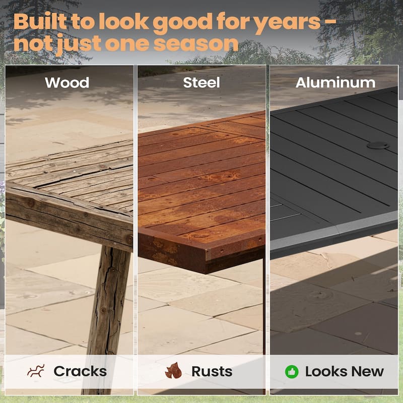 11PC Patio Outdoor Dining Set All-Aluminum Umbrella Hole Table wiht Stackable Chairs