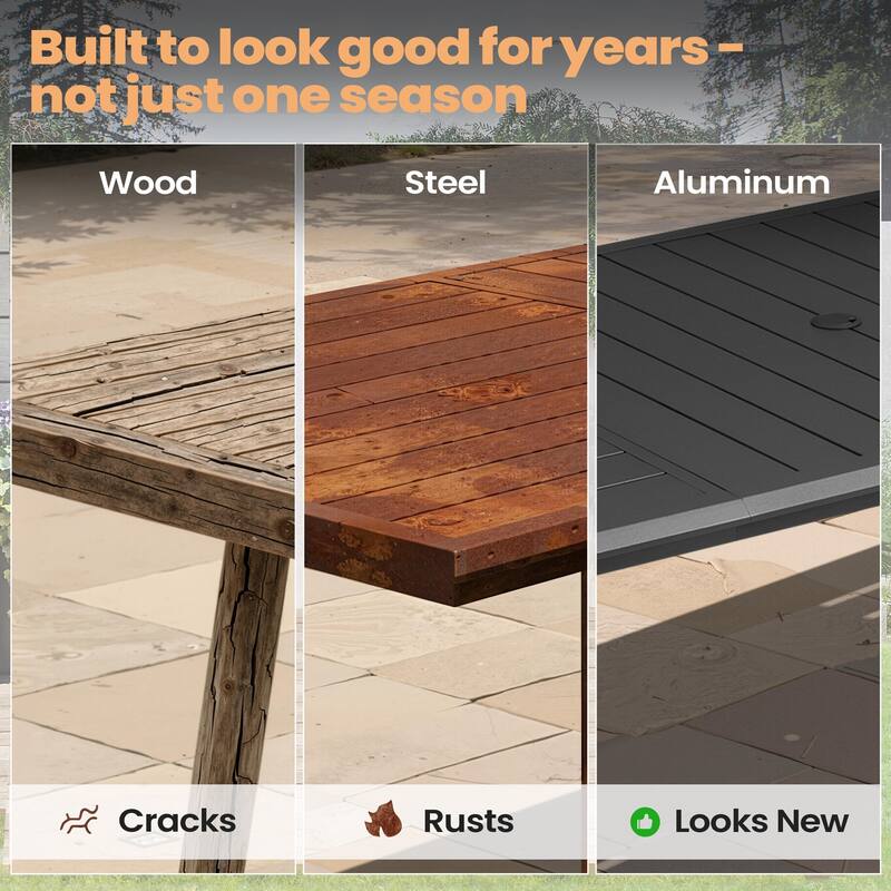 7-PC Outdoor Patio Aluminum Dining Set Table With Dining Chairs Sunbrella Seat&Back Cushions Umbrella Hole