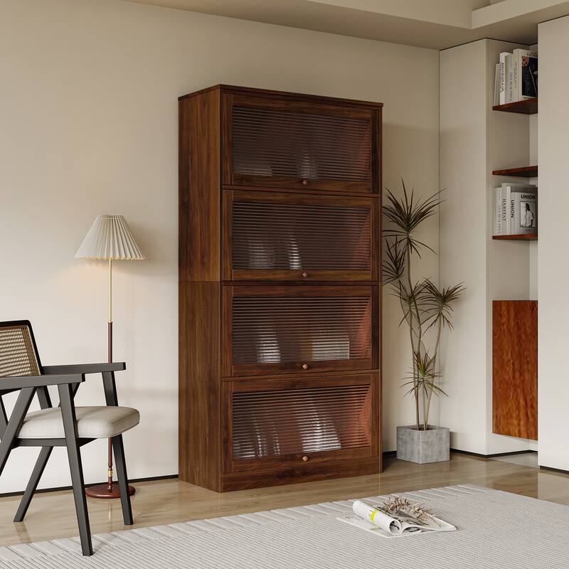 Bookcase Contemporary Closed Back Glass Doors Office Storage Cabinet Floor-to-Ceiling Low Cabinet