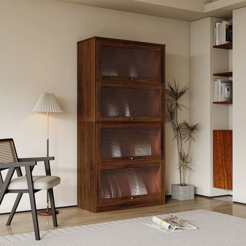 GDF Studio - Maise Contemporary Floor-to-Ceiling Bookcase with Glass Doors and Enclosed Storage Shelves - 61.81"