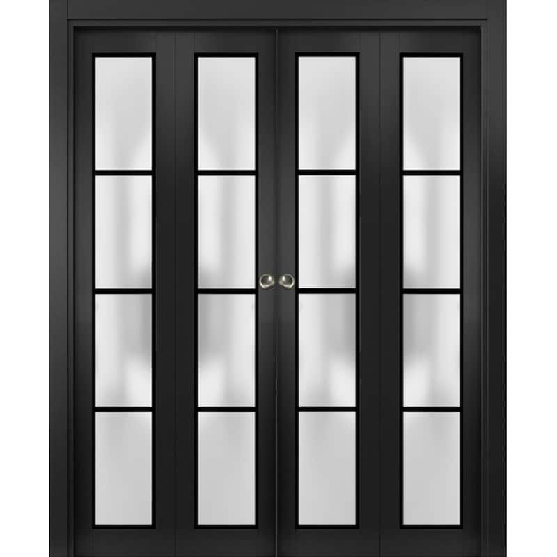 Double Bi-fold Doors Planum 2132 Matte Black Sturdy Tracks - Black - 72" x 84" (4* 18x84)