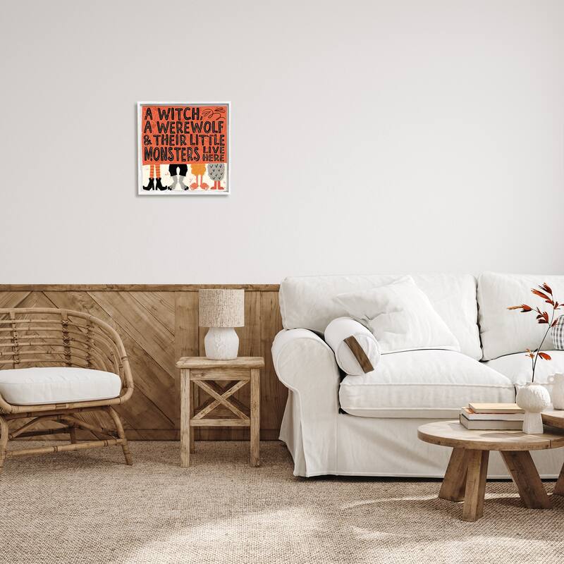 Stupell Witch Werewolf Little Monsters Live Here Halloween Family Framed Wall Art - Black