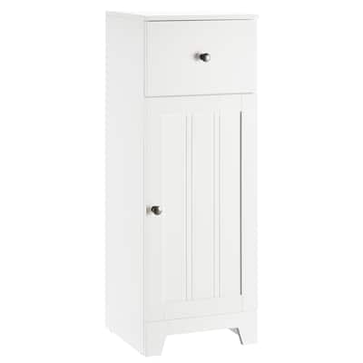kleankin Small Floor Storage Bathroom Cabinet Organizer with 1 Storage Drawer and Interior Adjustable Shelf, White