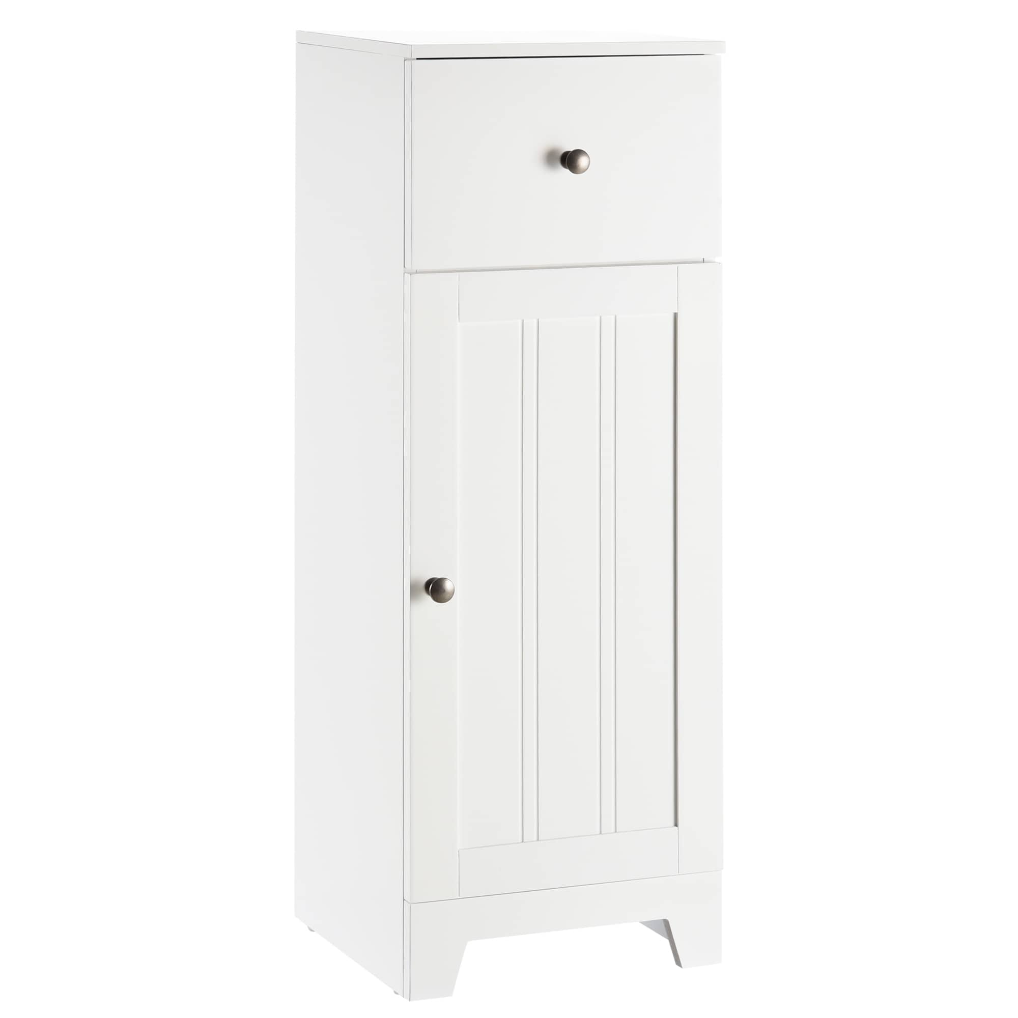 kleankin Small Floor Storage Bathroom Cabinet Organizer with 1 Storage Drawer and Interior Adjustable Shelf, White