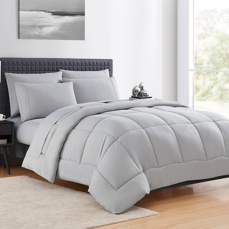 Sweet Home Collection Luxury Solid Bed-In-a-Bag with Sheet Set - Silver - California King
