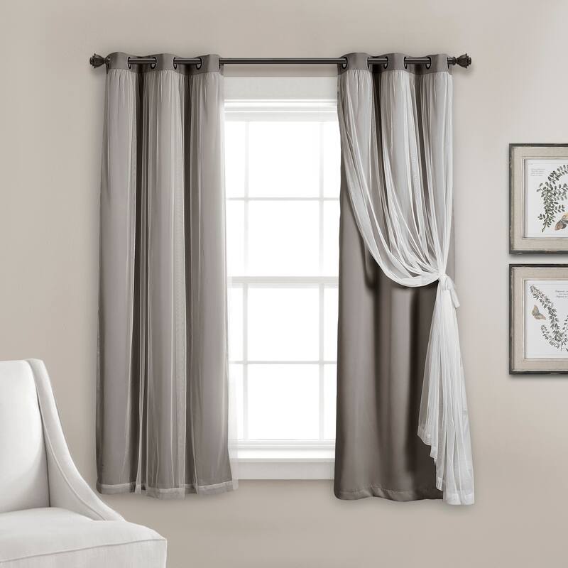 Lush Decor Grommet Sheer Panel Pair with Insulated Blackout Lining - 45" x 38" - Light Gray