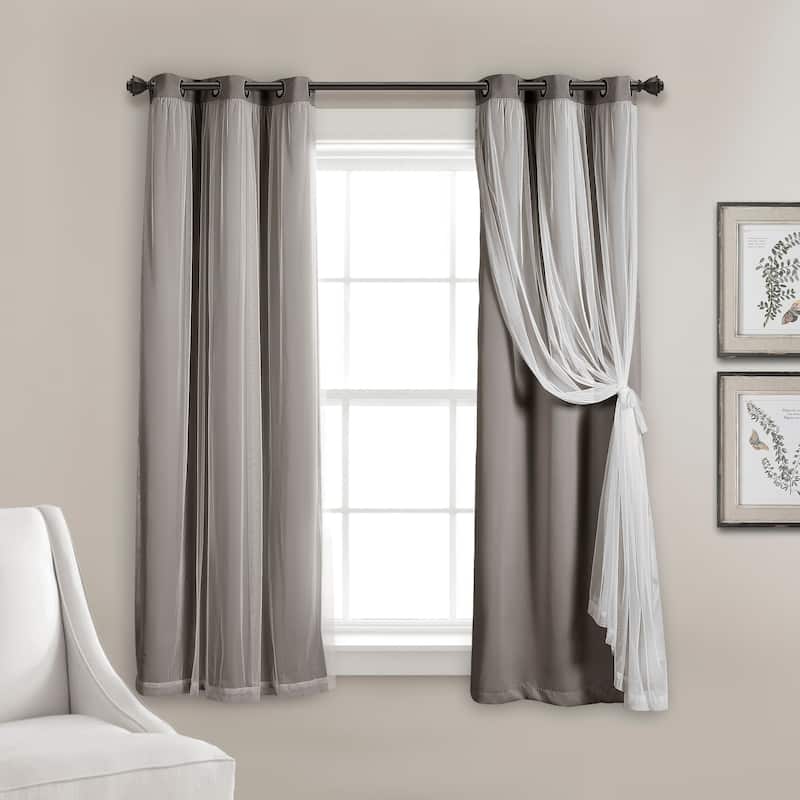 Lush Decor Grommet Sheer Panel Pair with Insulated Blackout Lining - 63" x 38" - Dark Gray