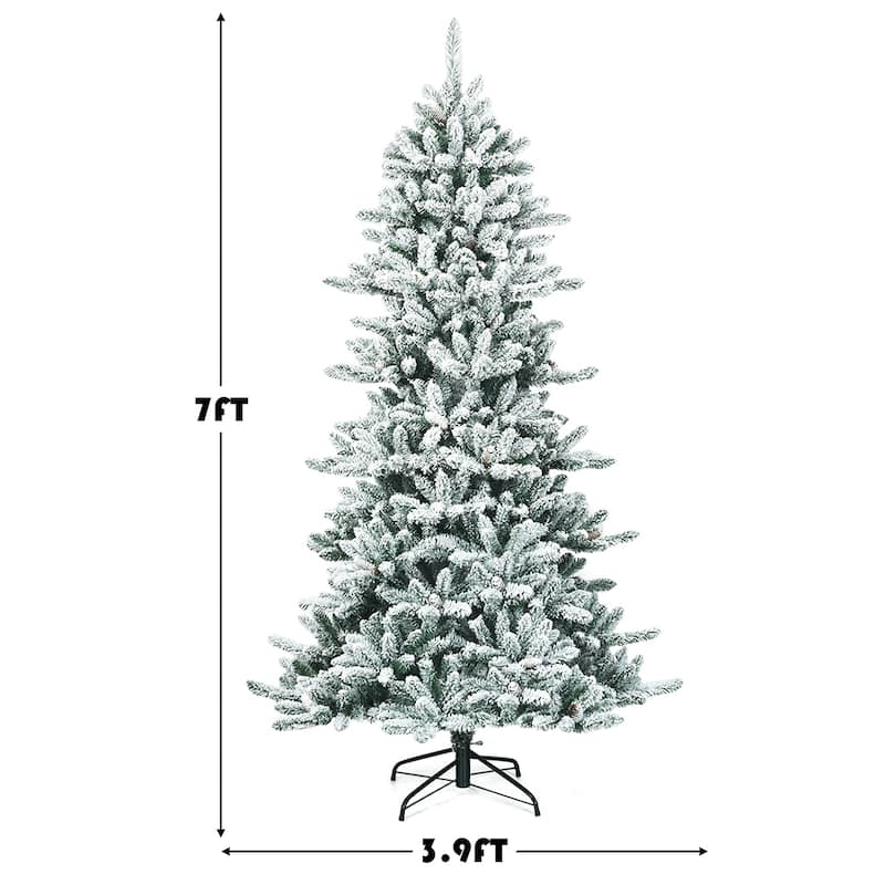 Costway 7Ft Premium Hinged Snow Flocked Slim Artificial Christmas Fir - 7 FT