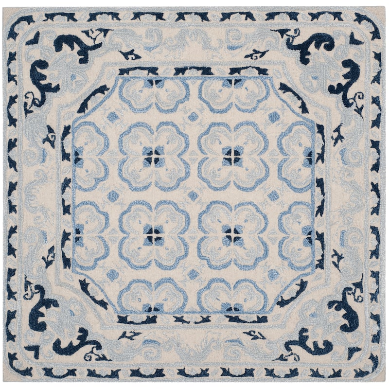 SAFAVIEH Handmade Bella Nursel Modern Floral Wool Rug - 5' Square - Ivory/Blue