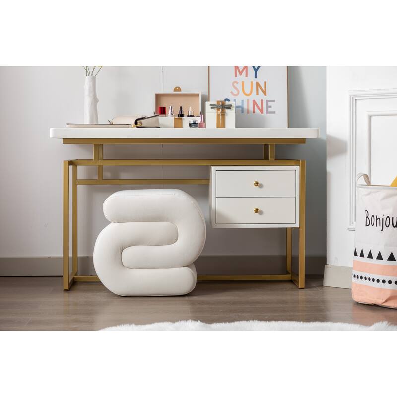 S-shape Ottoman Makeup Stool Footstool （Teddy/Velvet） - White Velvet