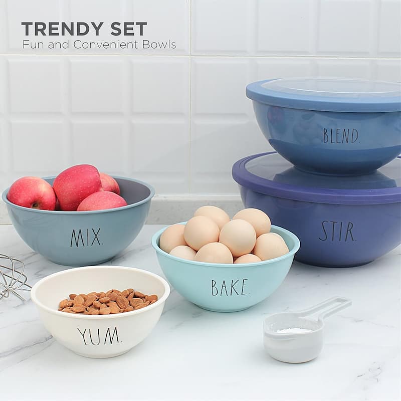 Rae Dunn Mixing Bowls with Lids - 10 Piece Plastic Nesting Bowls Set includes 5 Prep Bowls and 5 Lids