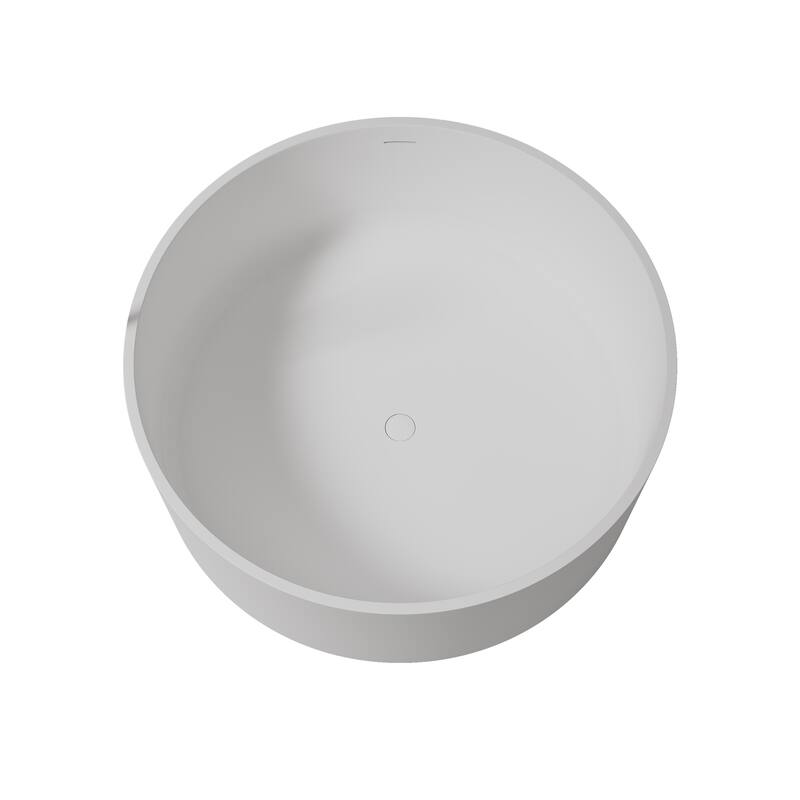49 in. Freestanding Solid Surface Round Soaking Bathtub in Matte White, Compact Design with Center Drain