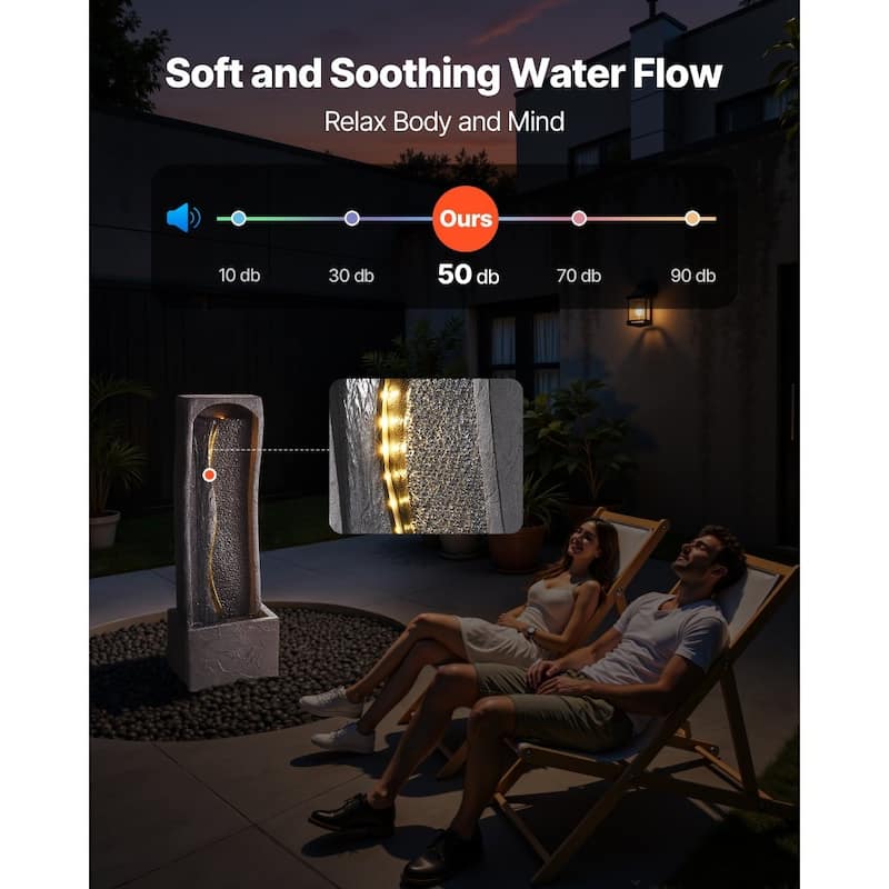 Modern Outdoor LED Lights Water Fountain with Vertical Rock-Base Design and Weather-Resistant - 13.39 x 8.66 x 38.58 in