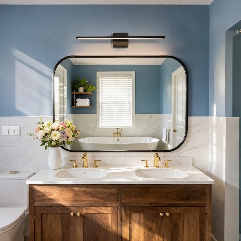 Modern LED Black Bathroom Vanity Light Dimmable Art Picture Wall Sconce - W27.6"xD3.9"xH4 .7"