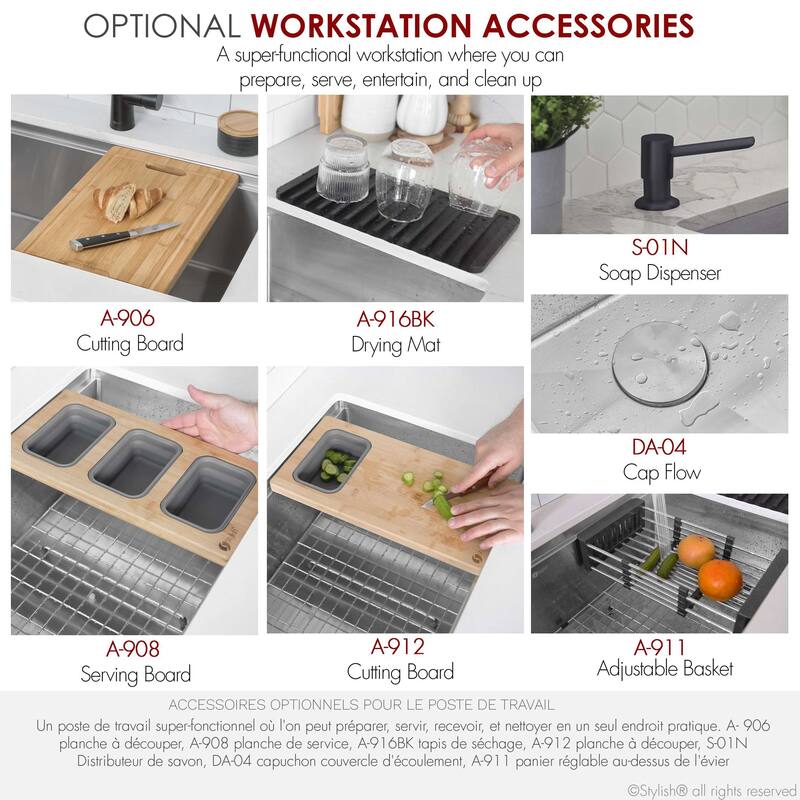 Undermount 33" Workstation Single-Bowl Stainless Steel Kitchen Sink