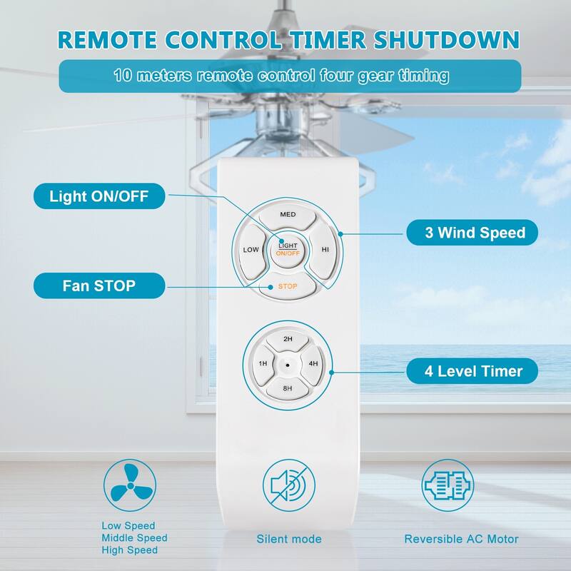 52 inch Chrome Reversible Ceiling Fan with Lights and Remote Control - 52 Inches