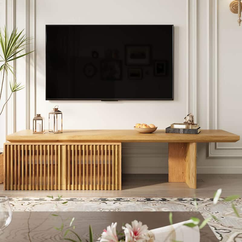 Modern TV stand (extendable) with storage cabinet entertainment center Living room TV stand - Walnut /wood 78.7