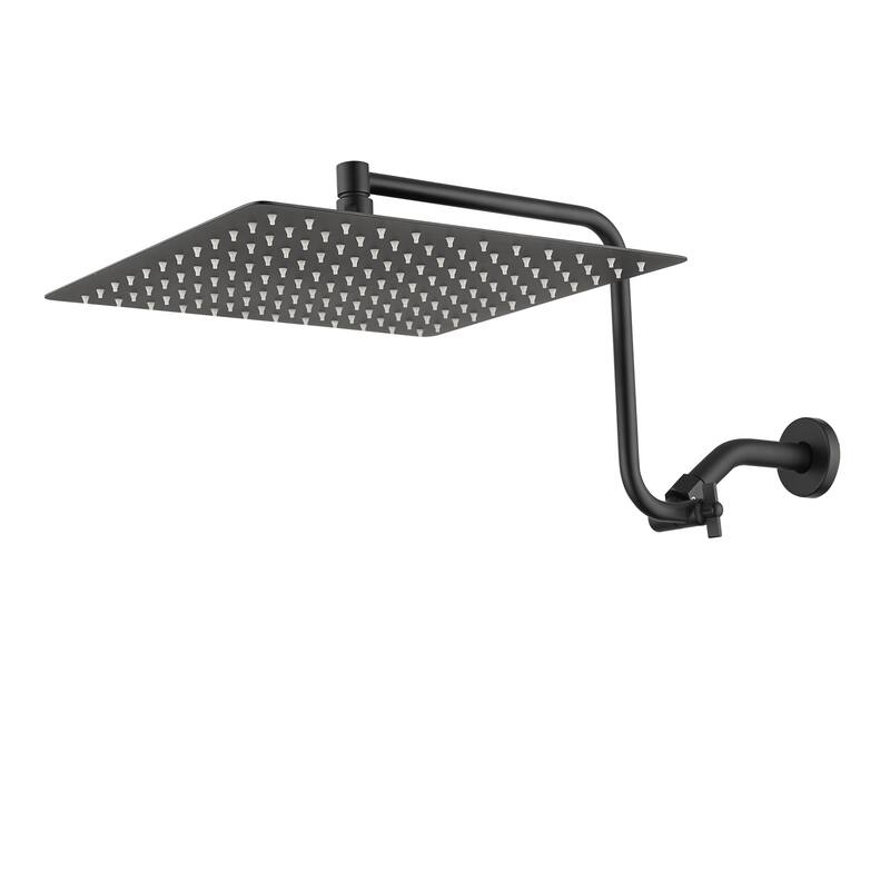 YASINU 12" Rain ShowerHead with Adjustable Extension Arm - Matte Black