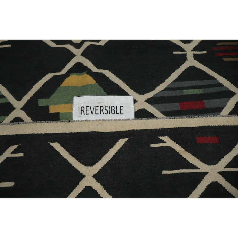 Hand Woven Oriental 100% Wool Carpet Southwestern Tribal Black Kilim Area Rug - 11' 2'' X 8' 0''