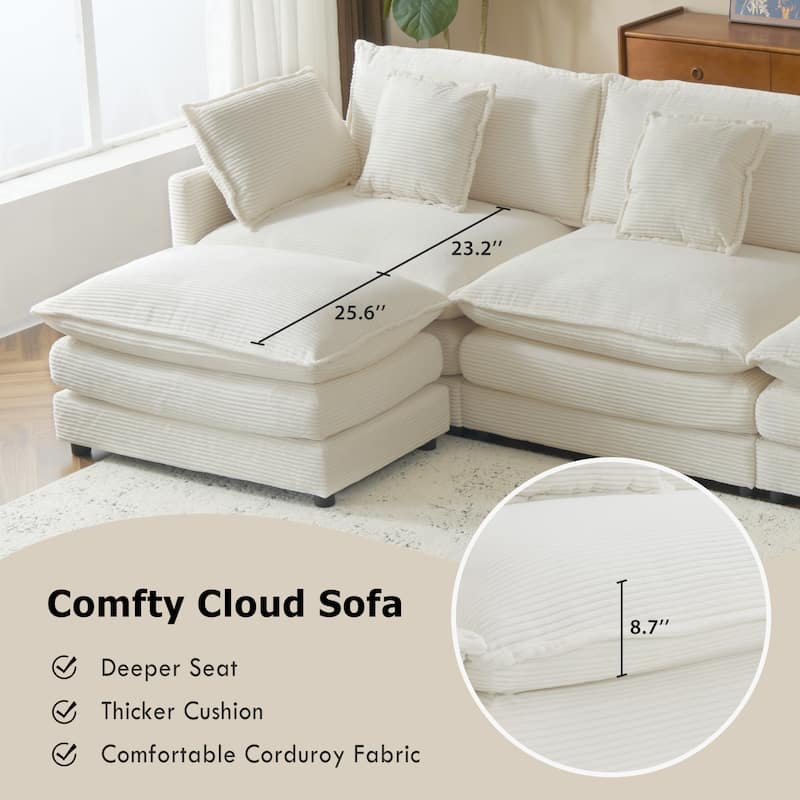 149.6" Corduroy U-Shaped Sectional Sofa with 2 Ottomans and Storage Pockets