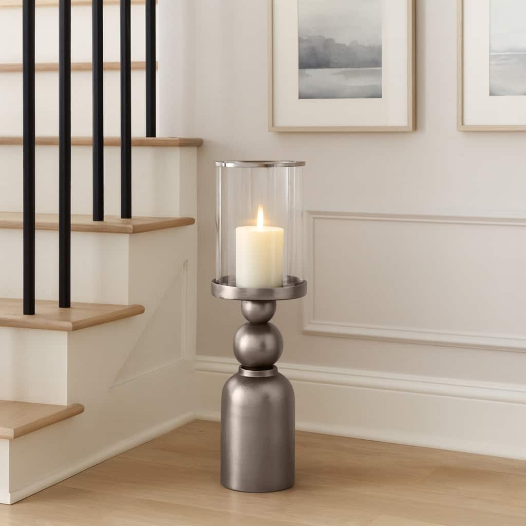 Aluminum Glass Floor Candle Holder Elegant Removable Hurricane