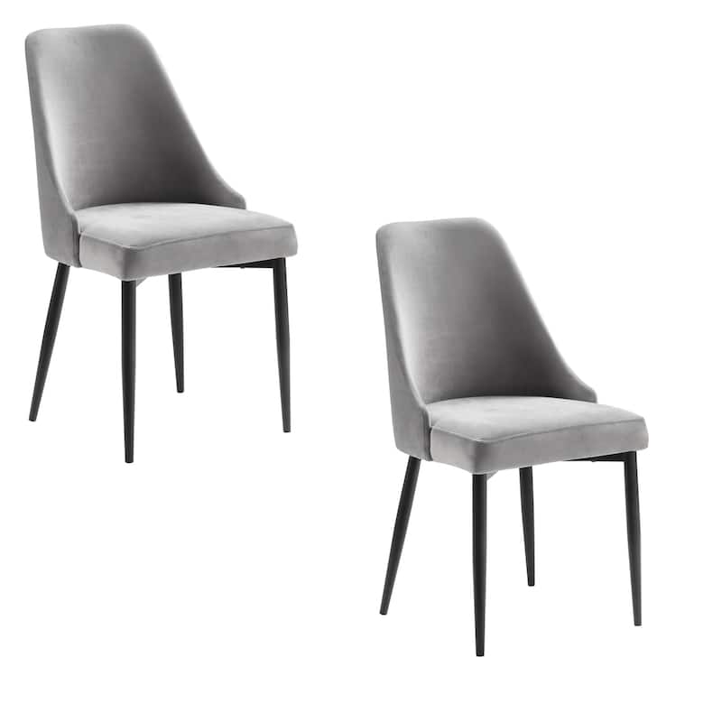 Black/Gray Velvet Upholstered Metal Frame Dining Chair, Set of 2, Sturdy Dining Chair for Dining Rooms - 17.5